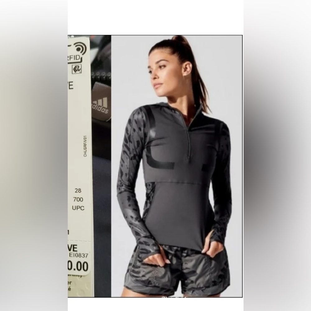 Adidas Black and Gray Long Sleeve Performance Top and Shorts